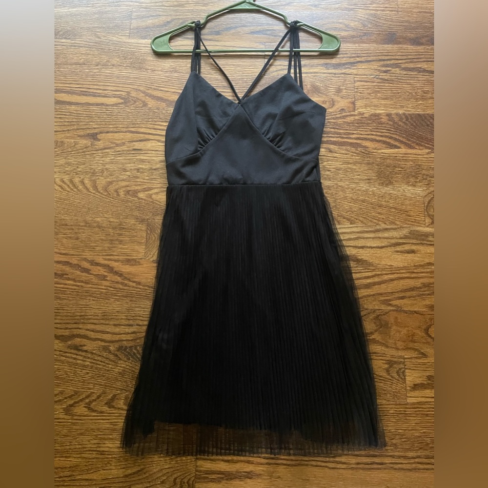 Francesca’s Strappy Black Midi Dress with Tulle